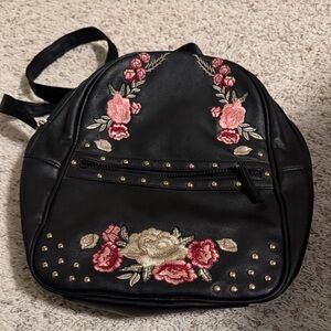 Olivia Miller Black Backpack with Pink Floral Embroidery